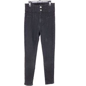 Free People Pleated Skinny Jeans Women's 27 High Rise Strertch Black 27" Inseam